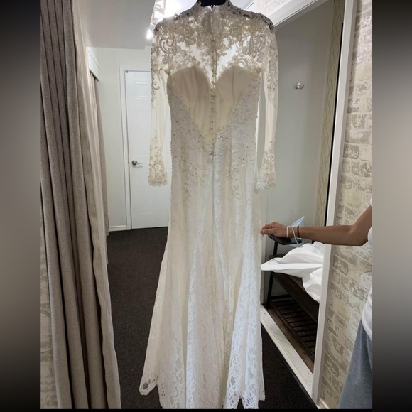 Long Sleeve Illusion Boho Style Fit & Flare Wedding Dress - Picture 6 of 7